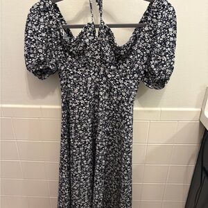 SHEIN Navy Floral Midi Dress